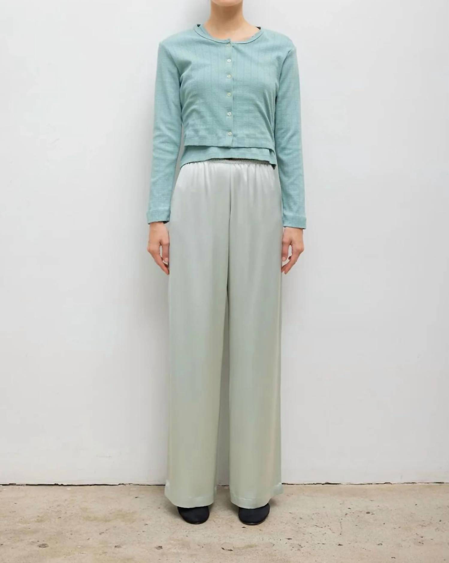 New Leset Pointelle Crop Cardigan In Eucalyptus